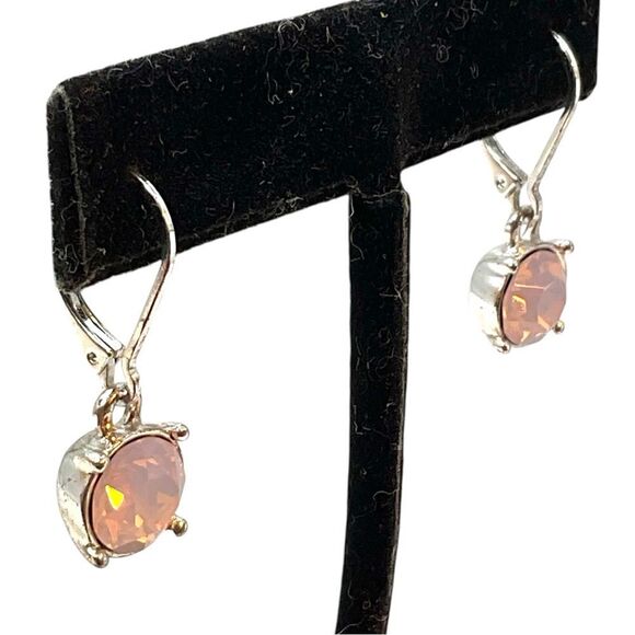 Swarovski pierced earrings silver tone pink dangle drop everyday cushion cut - Picture 1 of 10